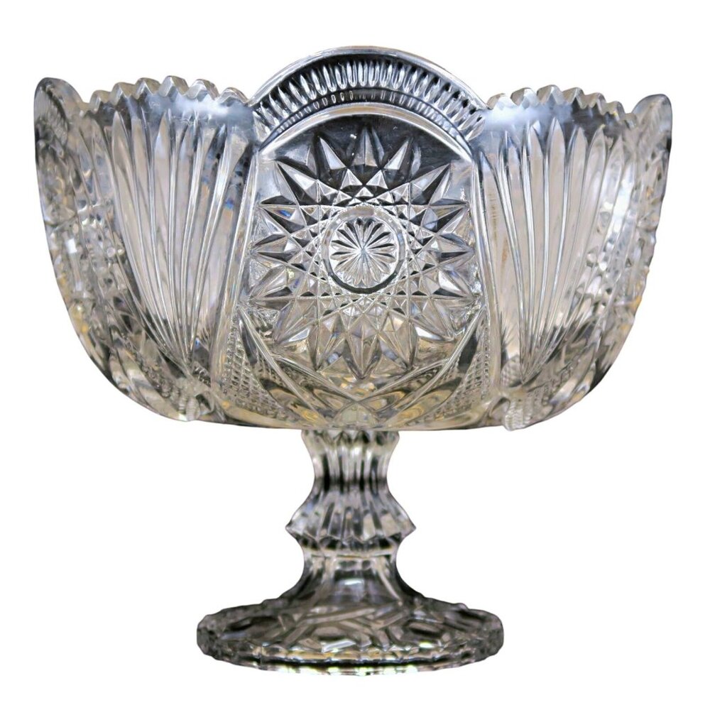Lead Crystal 8-Inch Footed Bowl - Hollywood Regency Style Vintage Glass